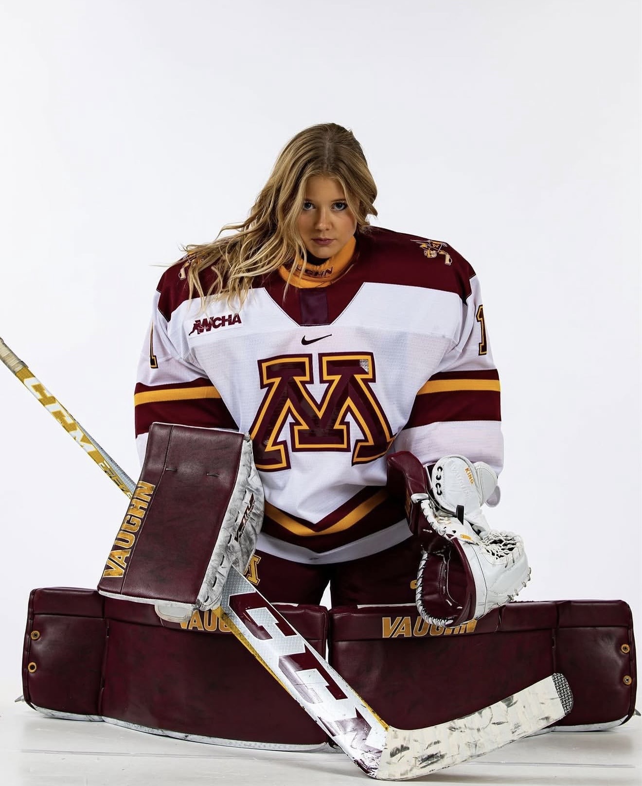 Olivia King in Minnesota goaltending gear